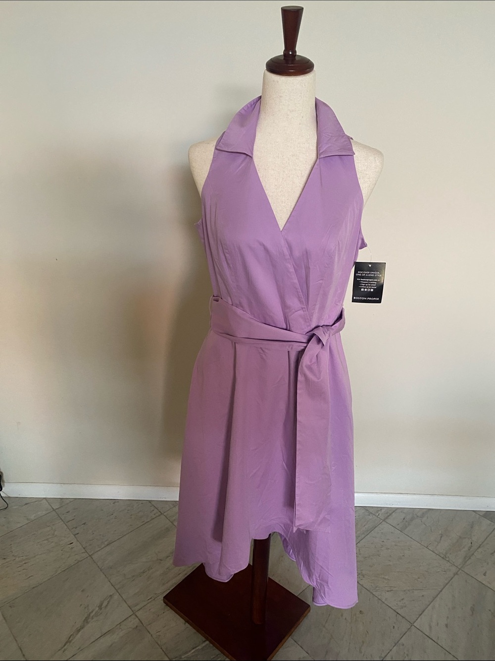 Boston Proper Lilac Halter Wrap Midi Dress with Waist Tie